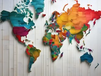 world-map-white-wall-with-blue-spots-dots-around-scene